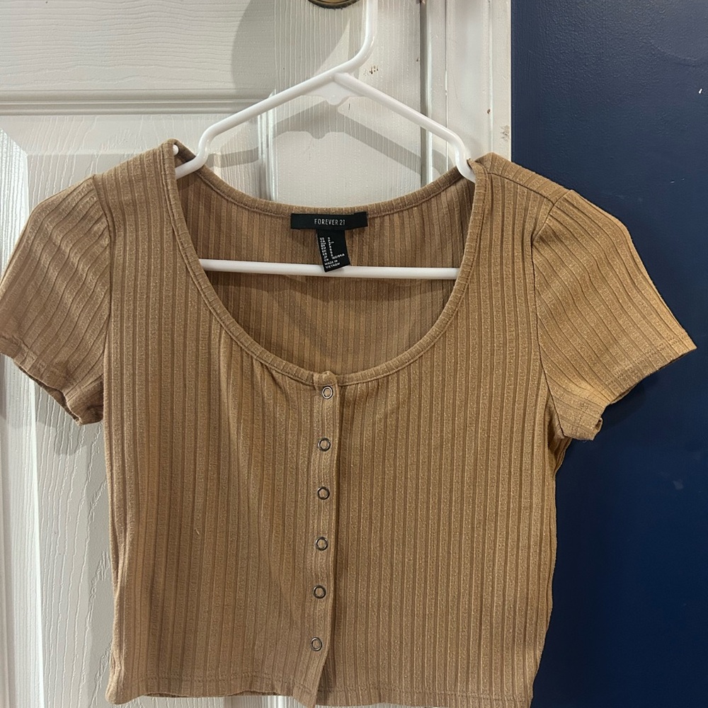 Forever 21 Tan Ribbed Crop Blouse